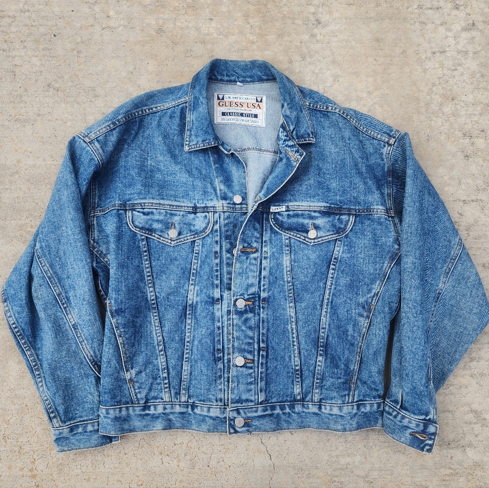 90s‎ GUESS USA by George Marciano Green Label Medium Wash Jean Trucker Jacket M